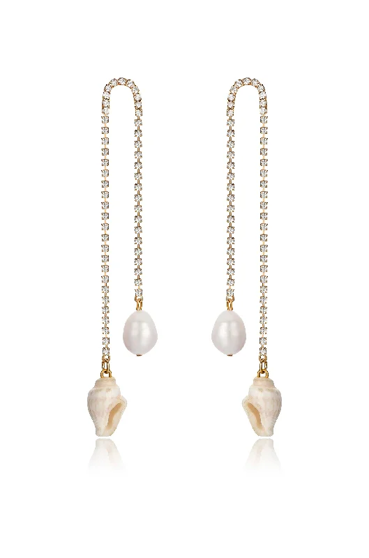 Ladies crystal drop earrings-Balanced Shell and Pearl Earrings