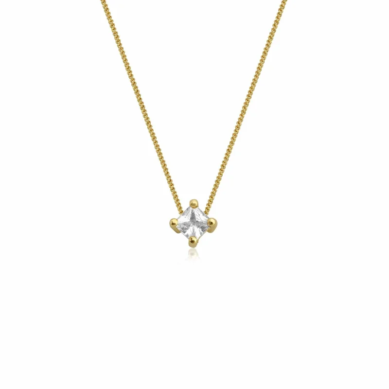 Ladies vintage diamond necklace-Eline 18K Gold Necklace w. White Sapphire