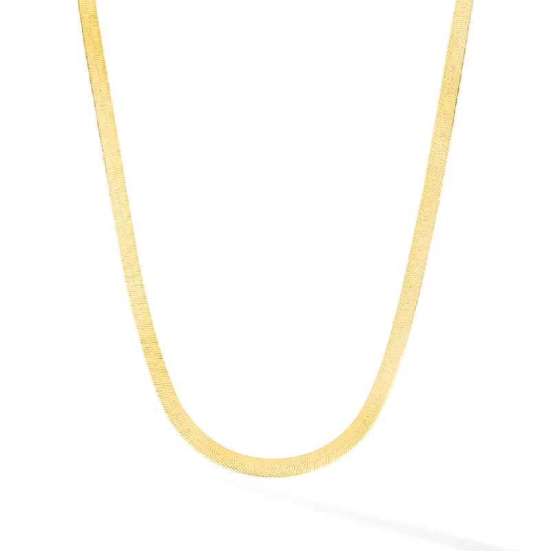 Ladies chunky gold necklace-4mm Herringbone Chain Necklace