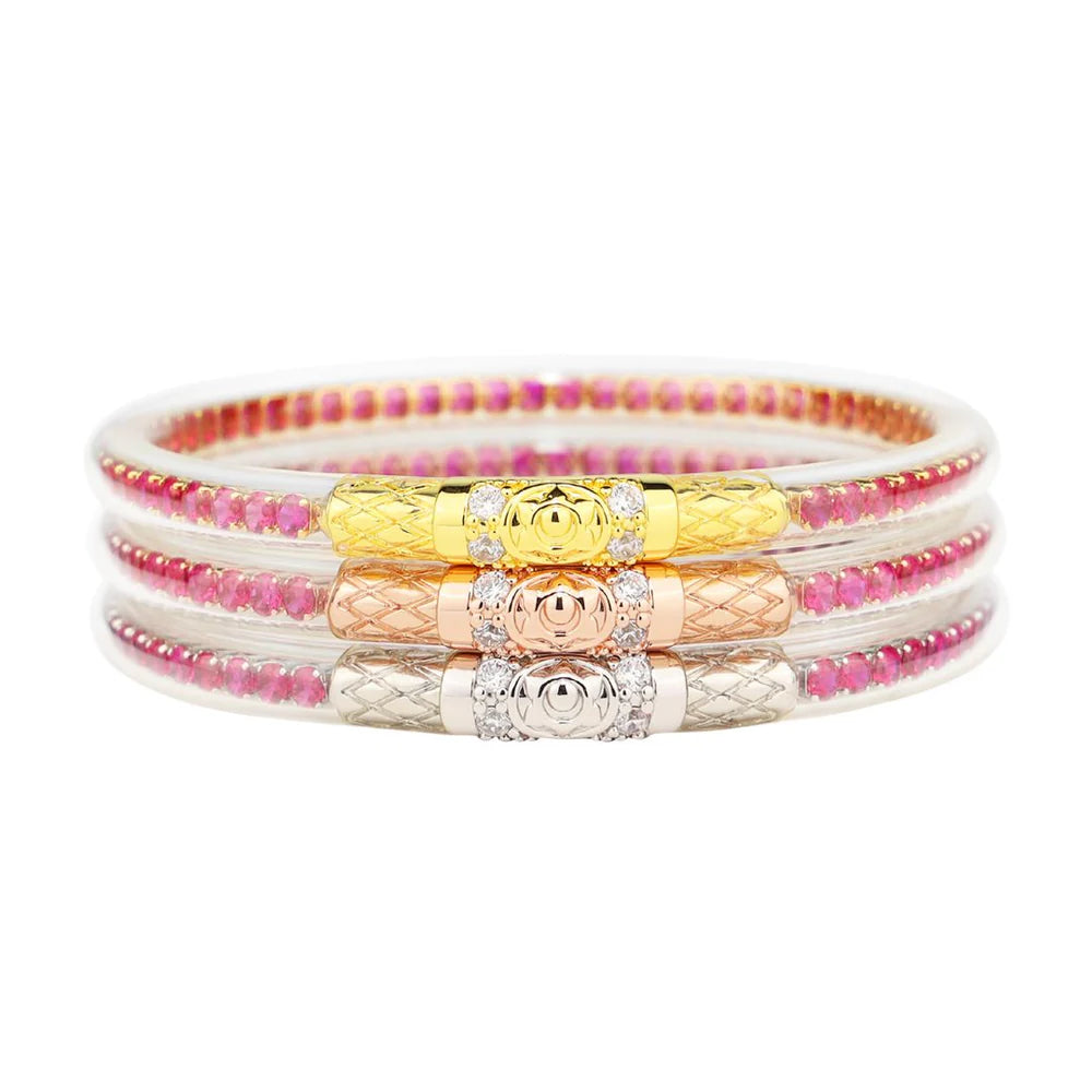 Ladies silver bracelet-BuDhaGirl | Set of Three | Three Queens All Weather Bangles in Epic Pink