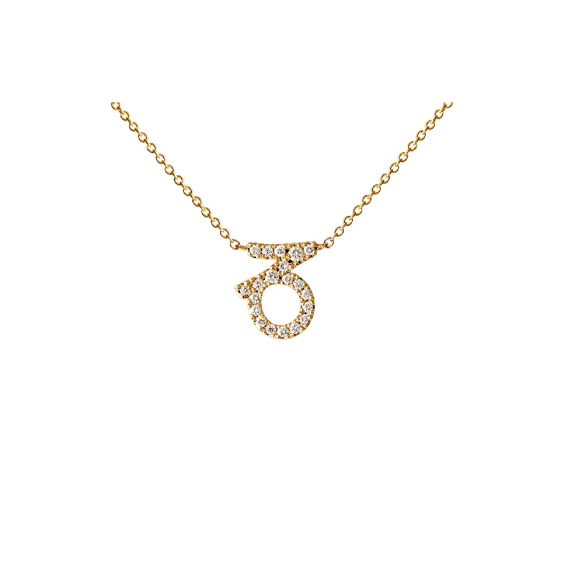 Ladies crystal pendant necklace-Petit Sign Capricorn 18K Gold Necklace w. Diamonds