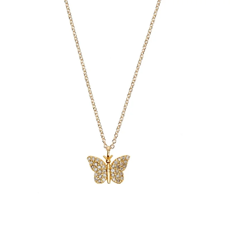 Ladies adjustable necklace-Butterfly Gold Plated Necklace w. Diamond