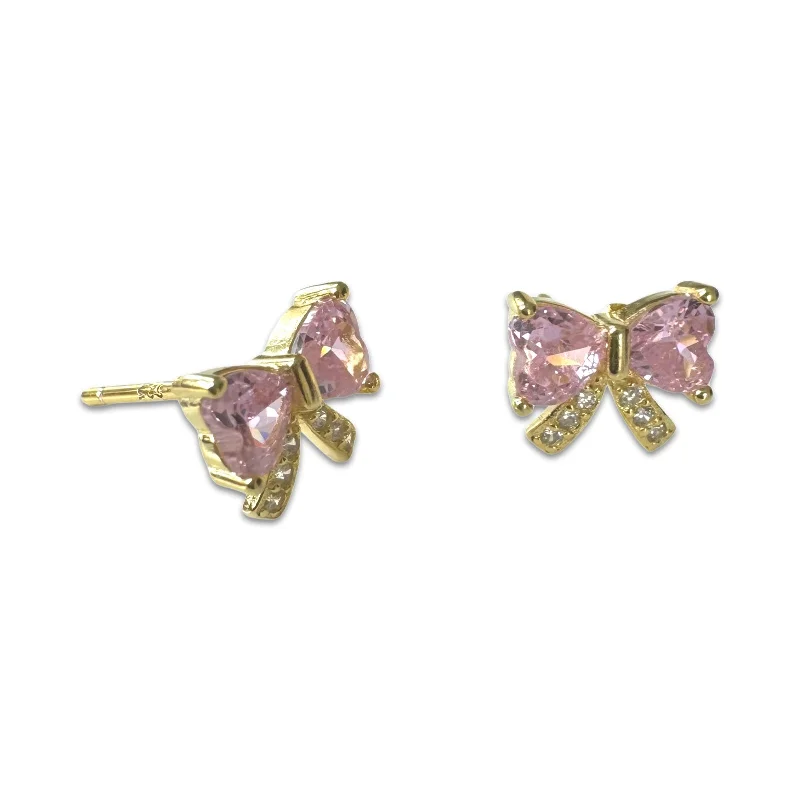 Ladies bridal earrings-Petite Sparkle Bow Studs