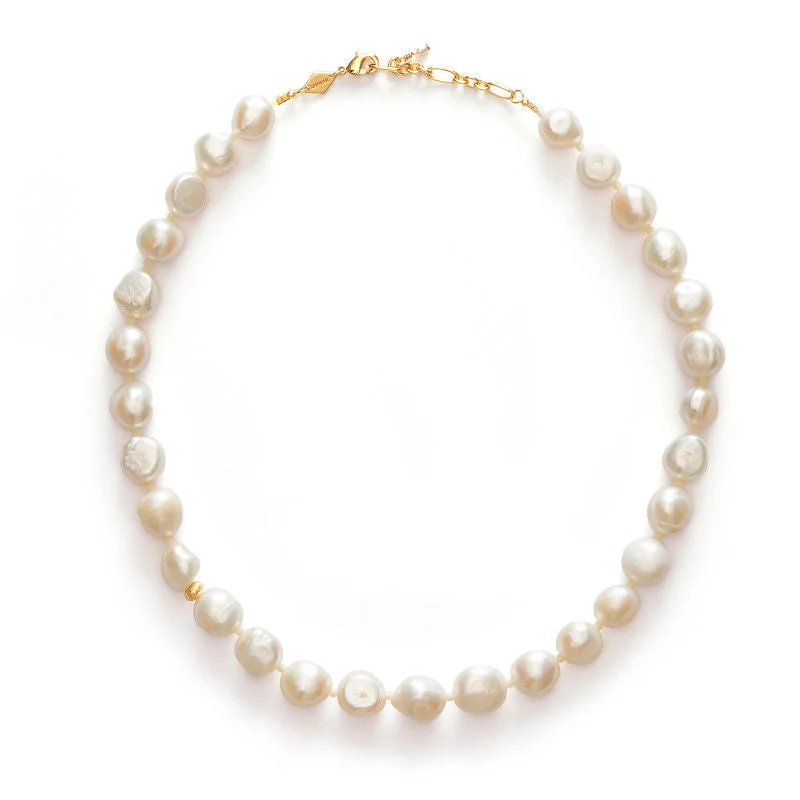 Ladies silver heart necklace-Stellar Pearly Gold Plated Necklace w. Pearls