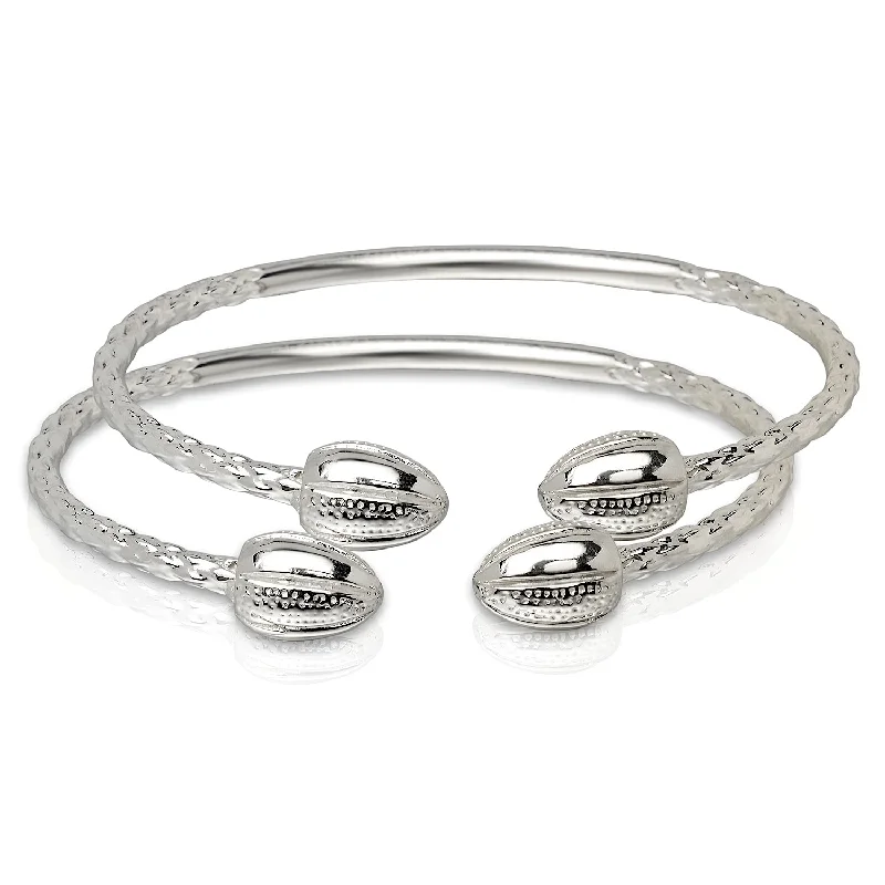 Ladies diamond studded bracelet-Large Cocoa Pods .925 Sterling Silver West Indian Bangles, 1 pair