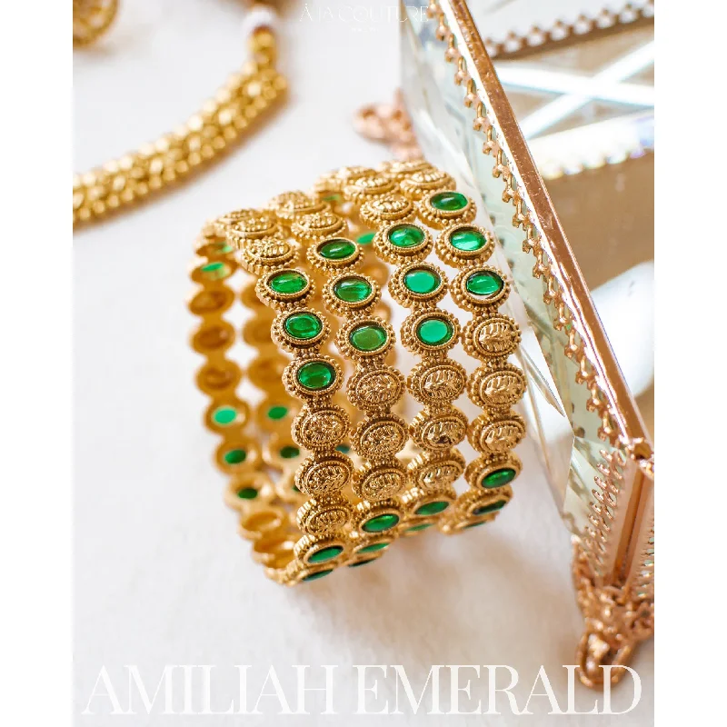 Ladies rose gold bracelet-Amiliah Bangles - Emerald