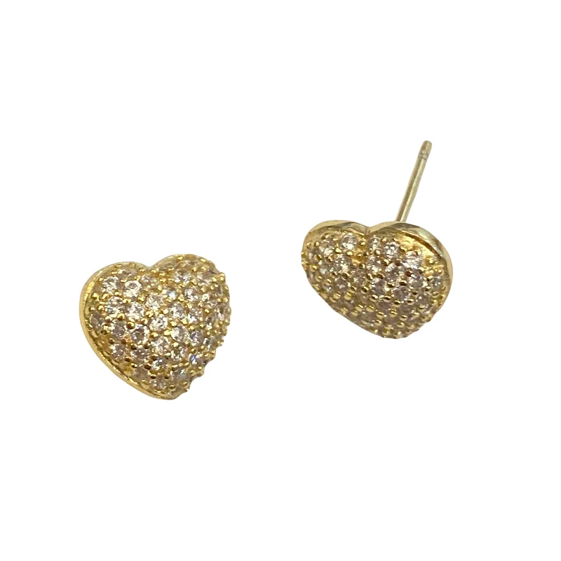 Ladies heart-shaped earrings-Amore Puffy Heart Studs