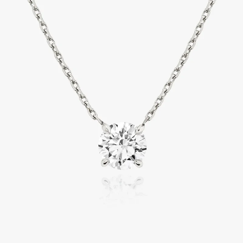 Ladies heart pendant necklace-Solitaire Round Brilliant 14K Whitegold Necklace w. Lab-Grown Diamond