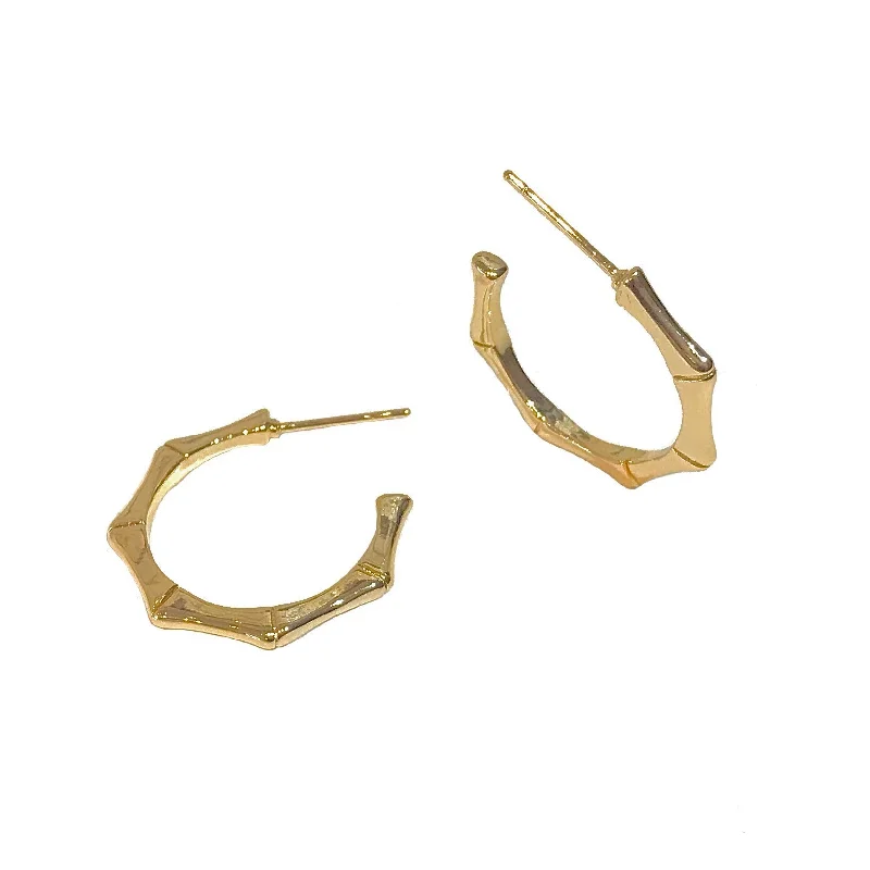 Ladies zirconia earrings-Gold Filled Bamboo Half Hoops