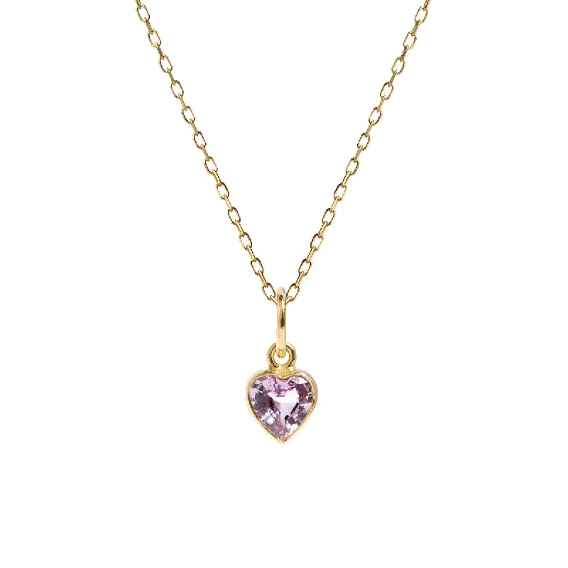 Ladies layered gold necklace-Heart Pink 18K Gold Necklace w. Sapphire