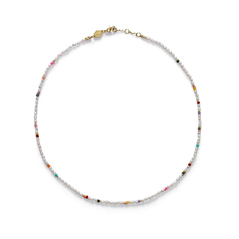 Ladies zodiac necklace-Tutti Gold Plated Necklace w. Beads & Pearls