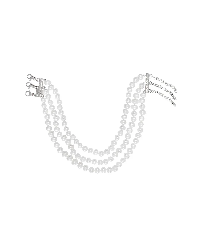 Ladies silver chain with pendant necklace-Pearl Choker 3 Strand Silver w. Pearl