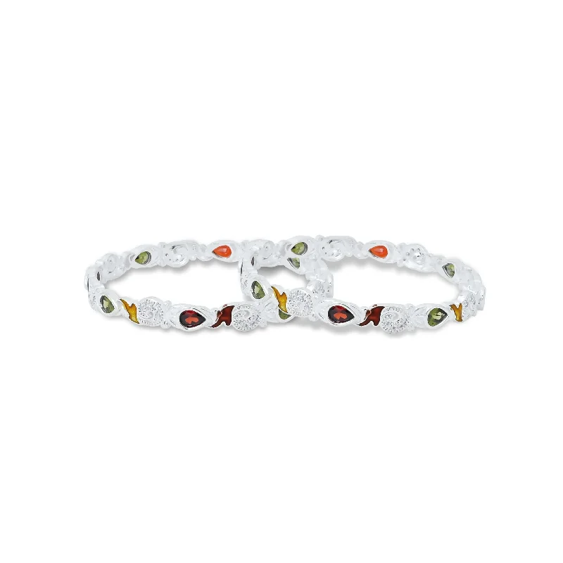 Ladies black bracelet-Silver Red and Green Gem Stone Bangles for Girls