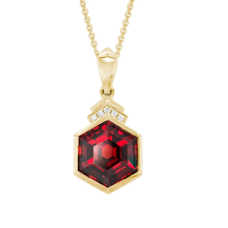 Ladies moonstone necklace-Hexagon Garnet Necklace with Diamond Accents