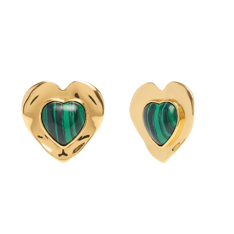 Ladies statement hoop earrings-Gloria Studs in Gold Malachite