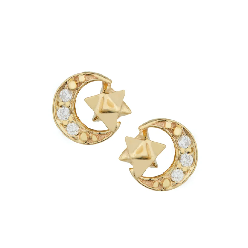 Ladies unique earrings-Moon Diamond Merkabah Earrings