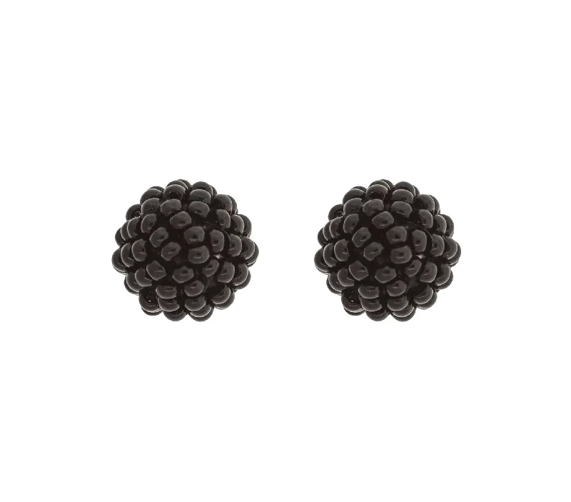 Ladies small earrings-<br>Globe Posts<br> Black