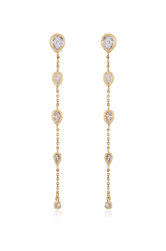 Ladies chain earrings-Dainty Bezel Crystal Dangle Earrings