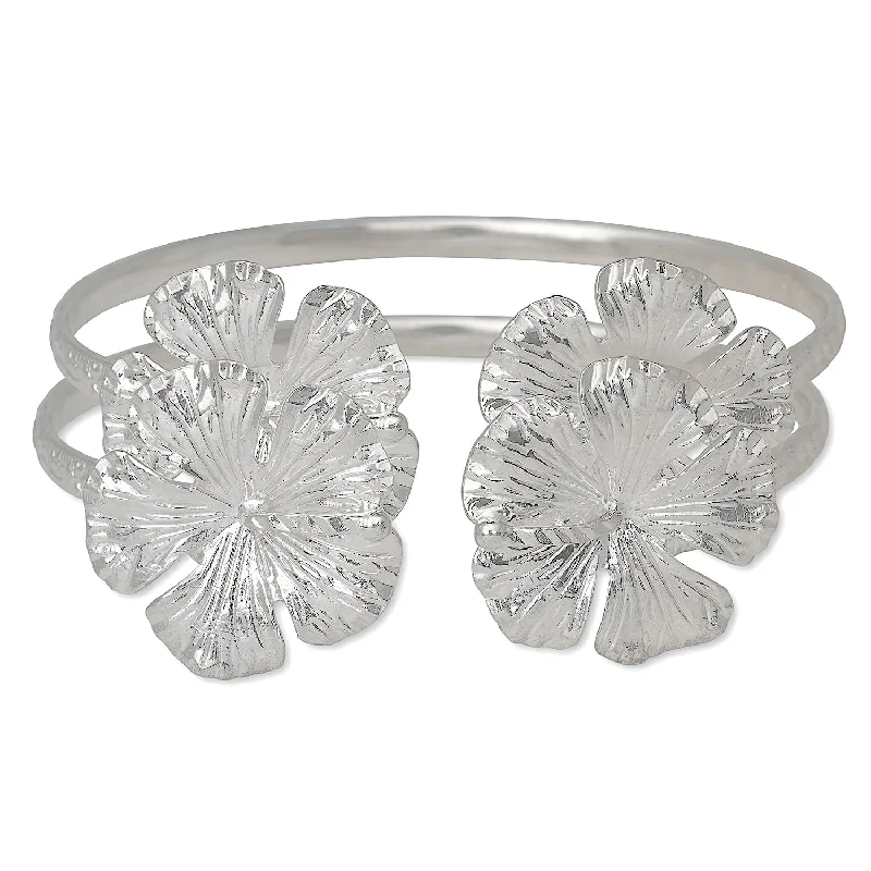 Ladies gold bracelet-Better Jewelry Large Hibiscus Flower .925 Sterling Silver Bangles, 1 pair