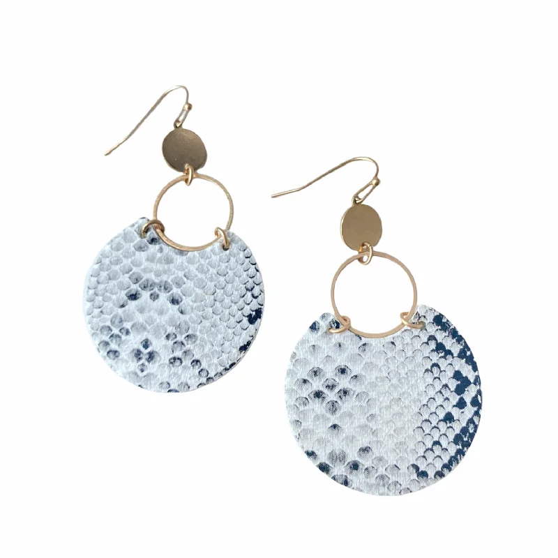 Ladies stud earrings with gemstones-Snake Print Disc Earrings