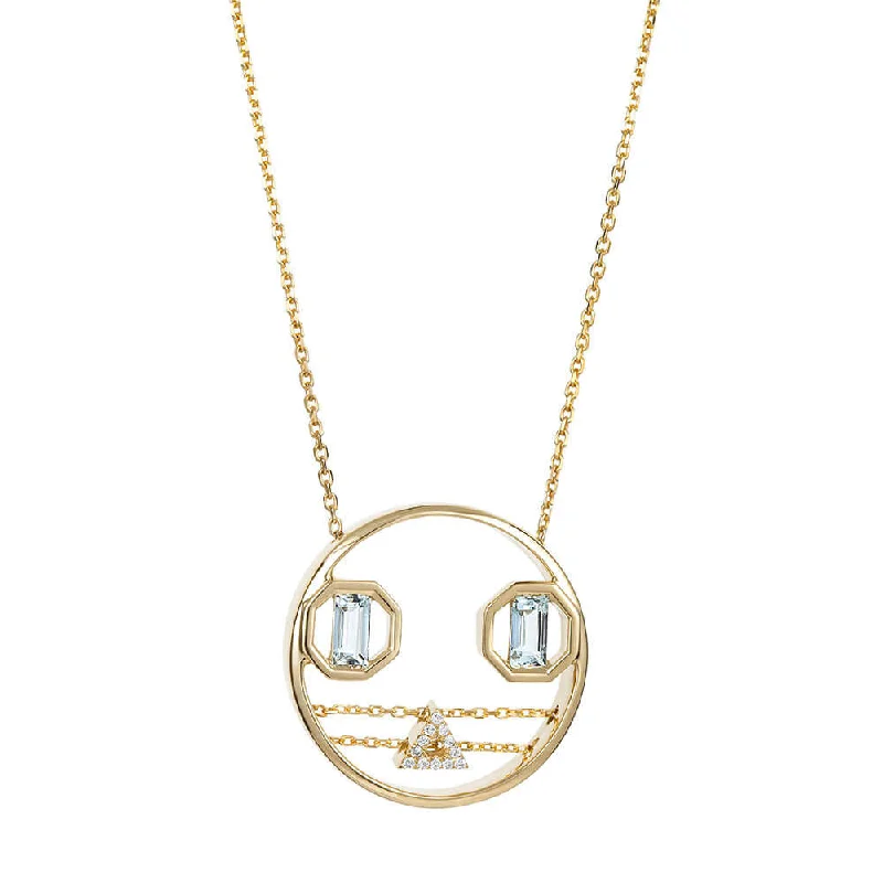 Ladies charm pendant necklace-PREMIERE Octavia 18K Gold Necklace w. Aquamarine & Diamond