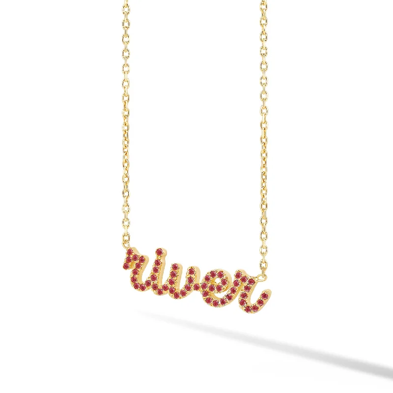 Ladies long chain necklace-Birthstone Pave Custom Name Necklace