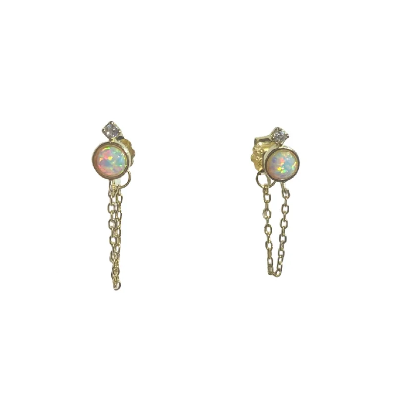 Ladies pearl and diamond earrings-Opaline White Opal Chain Studs