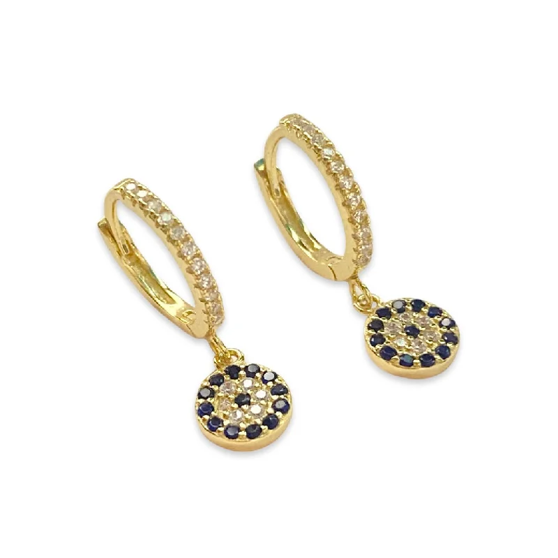 Ladies star earrings-Haggy Evil Eye Disc Charm Huggies