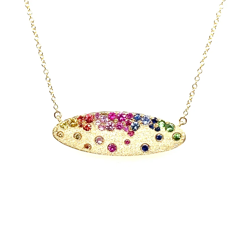 Ladies statement necklace-Rainbow Sapphire Oval Confetti Necklace