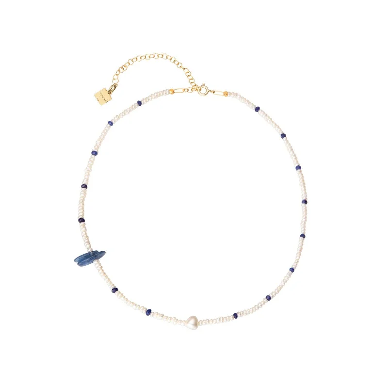 Ladies platinum necklace-Stella 18K Gold Plated Necklace w. Pearls & Kyanite