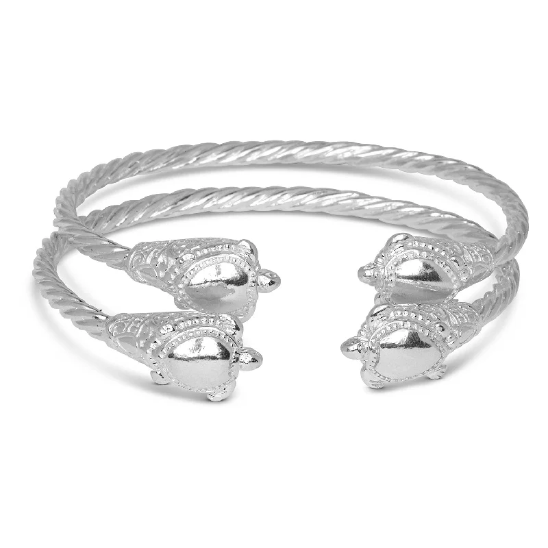 Ladies trendy bangle-Turtle Ends Coiled Rope 925 Sterling Silver West Indian Bangles, 1 pair