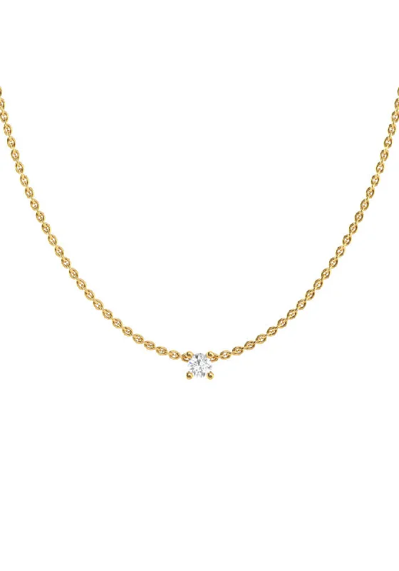 Ladies vintage-inspired necklace-Solitaire 18K Gold Necklace w. Lab-Grown Diamond