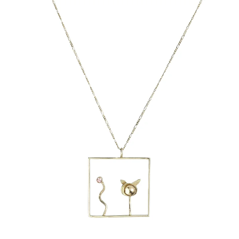 Ladies chunky gold necklace-Poesi 14K Gold Necklace w. Sapphire