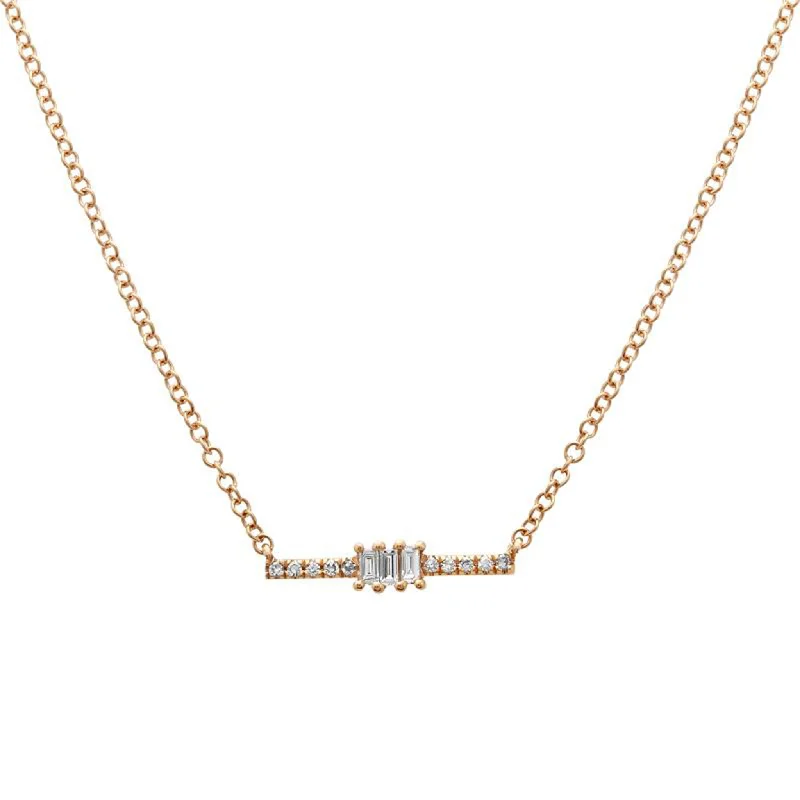 Ladies elegant necklace-Diamond and Baguette Bar Necklace