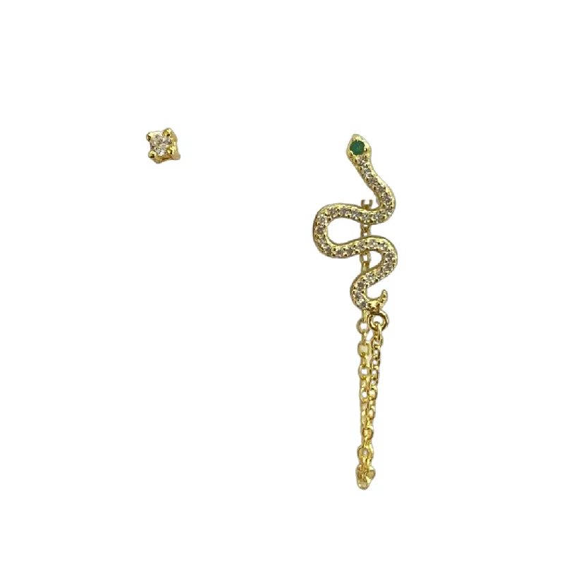 Ladies crystal drop earrings-Snake Chain Unbalanced Stud Set