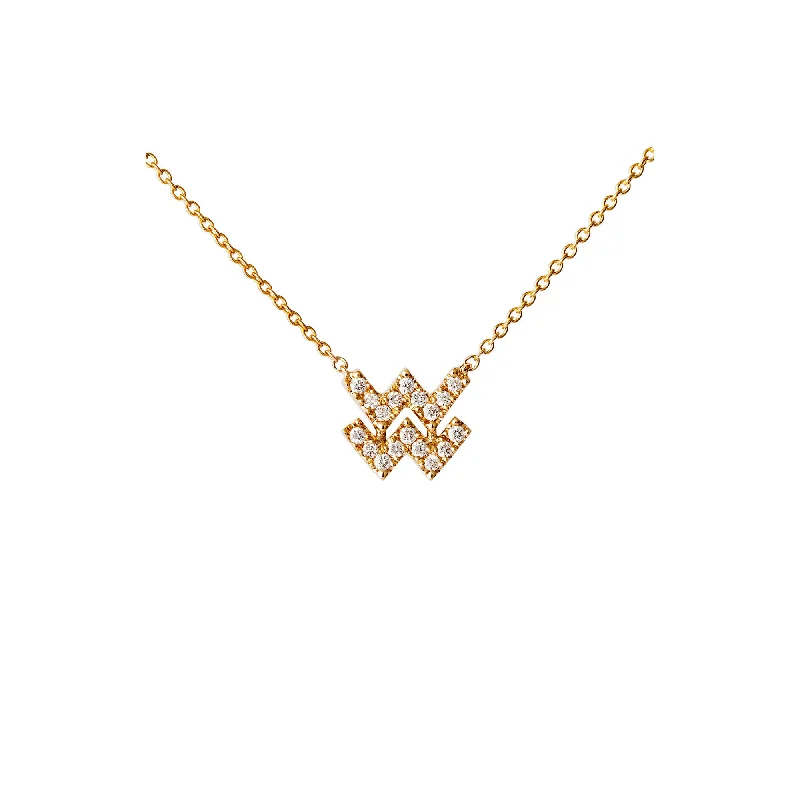 Ladies engraved heart necklace-Petit Sign Aquarius 18K Gold Necklace w. Diamonds