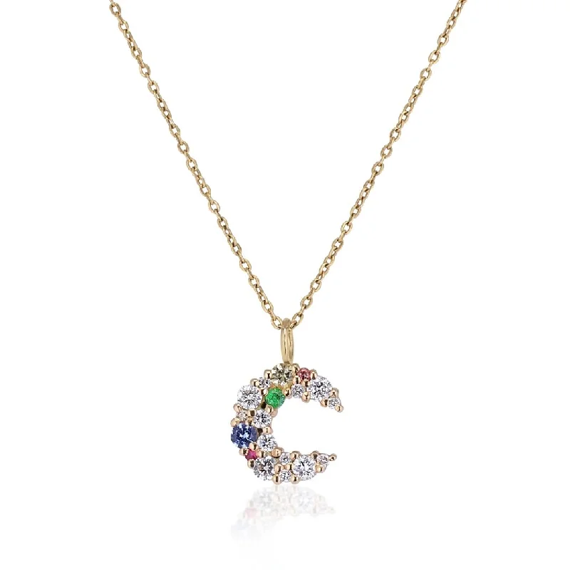 Ladies pearl necklace-Anpé Atelier x Anna Winck 14K Gold Necklace w. Diamonds, Sapphires & Tsavorite