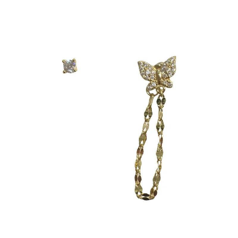 Ladies diamond drop earrings-Sweet Butterfly Chain Stud Unbalanced Earring Set