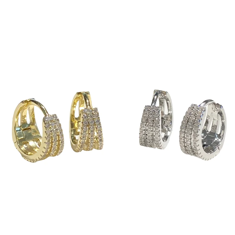 Ladies diamond earrings-Haggy Triple Line Huggies