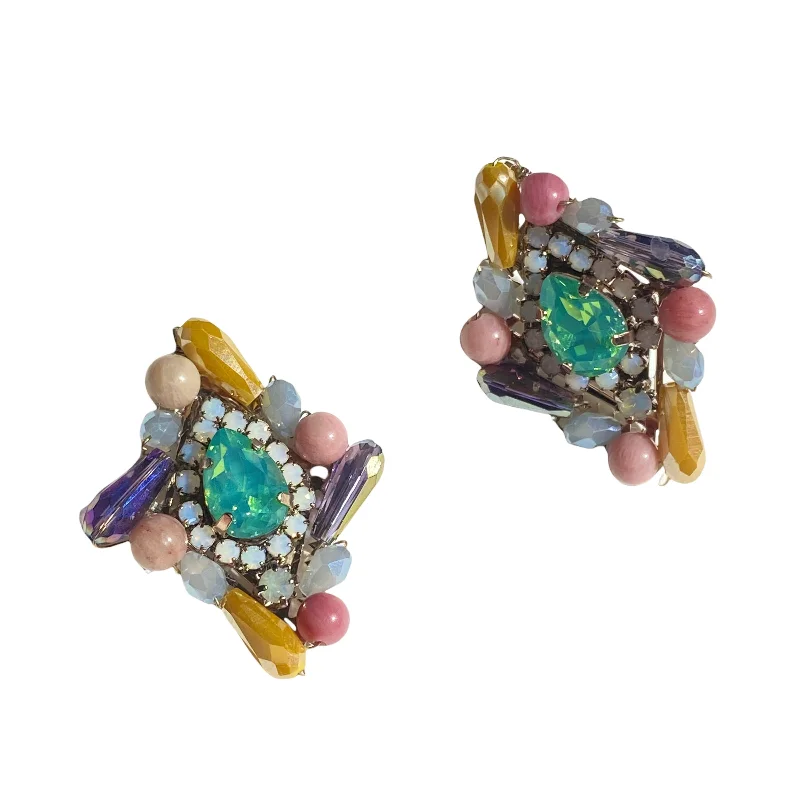 Ladies pearl earrings-Karen Diamond Color Cluster Stud Earrings