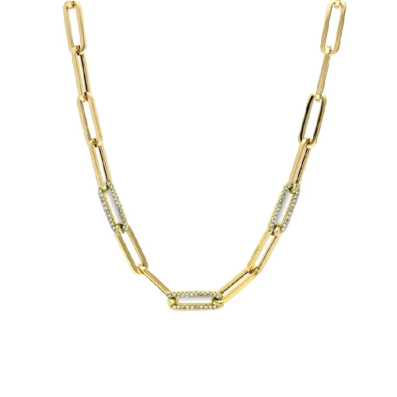 Ladies layered gold necklace-Segment Diamond Links 4.2MM Paper Clip Necklace