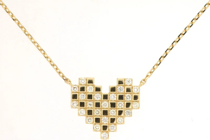 Ladies minimalistic necklace-Textured Gold & Diamond Heart Necklace