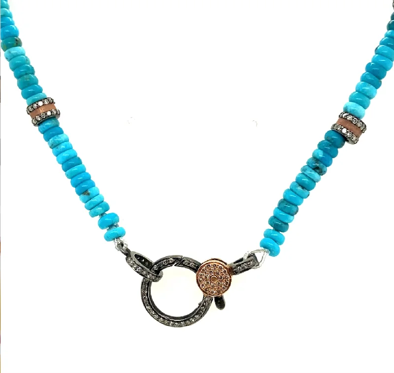 Ladies delicate necklace-Turquoise Beaded Necklace with Rose Gold Accents