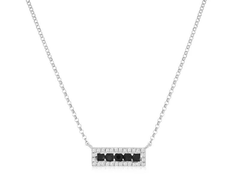 Ladies charm pendant necklace-Diamond & Sapphire Bar Necklace