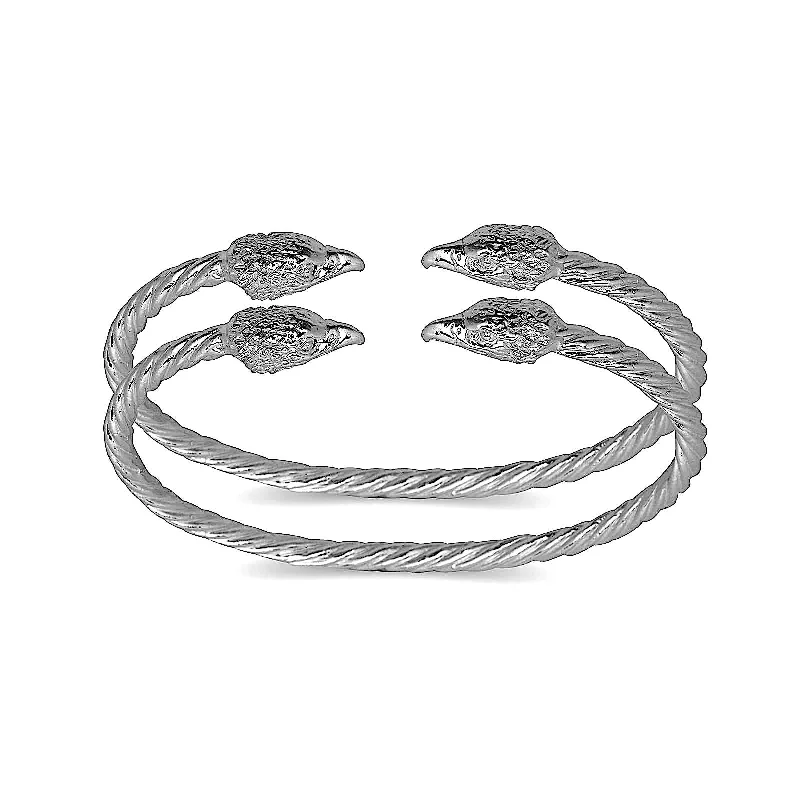 Ladies designer bracelet-Better Jewelry Eagle Ends Coiled Rope West Indian Bangles .925 Sterling Silver, 1 pair