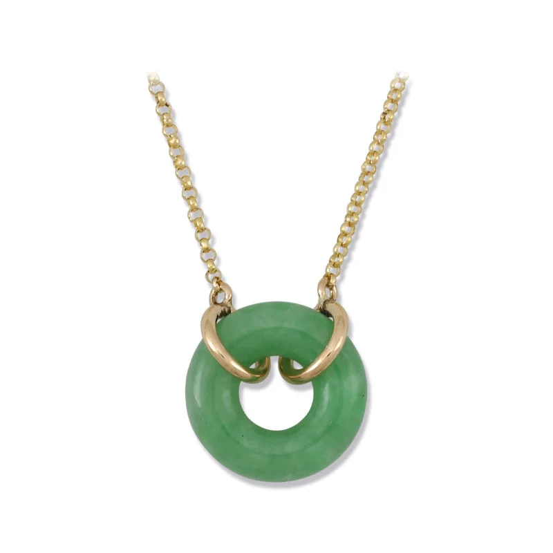 Ladies crystal necklace-Jadeite Circle on Gold Chain