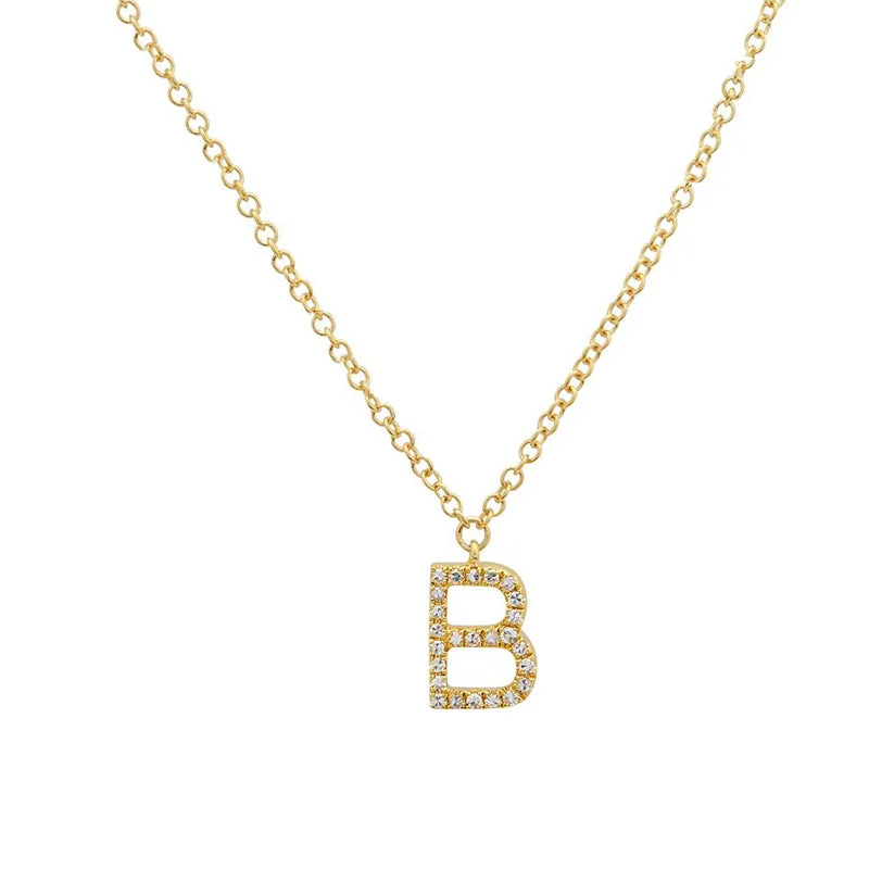 Ladies dainty gold necklace-Diamond Initial Necklace