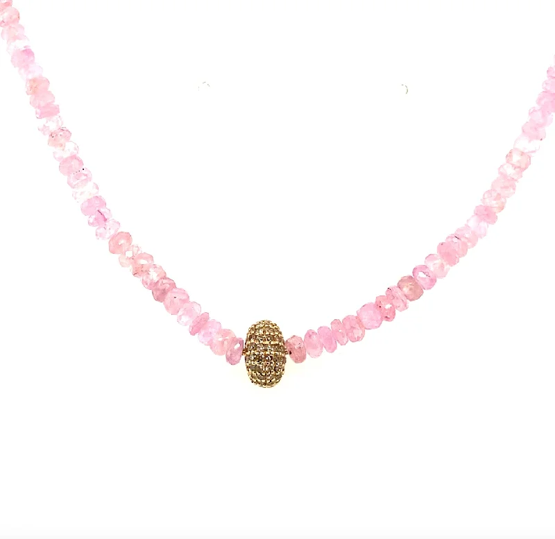 Ladies chunky necklace-Pink Sapphire & Diamond Bead Necklace