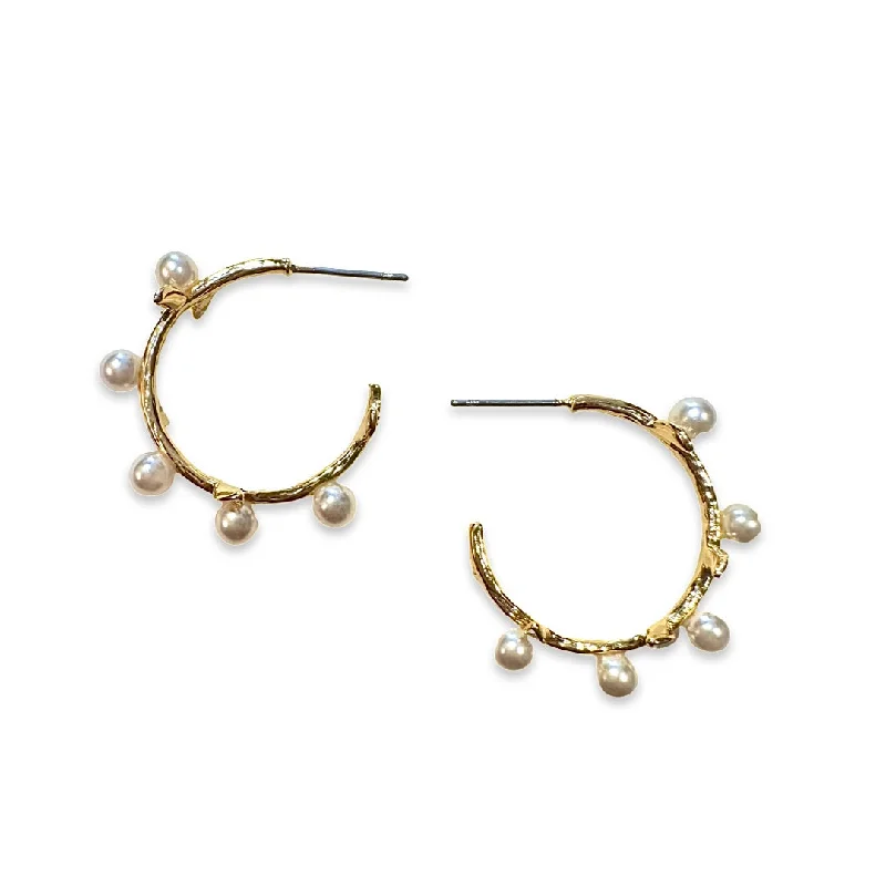 Ladies unique earrings-Pearl Vine Hoop Earrings