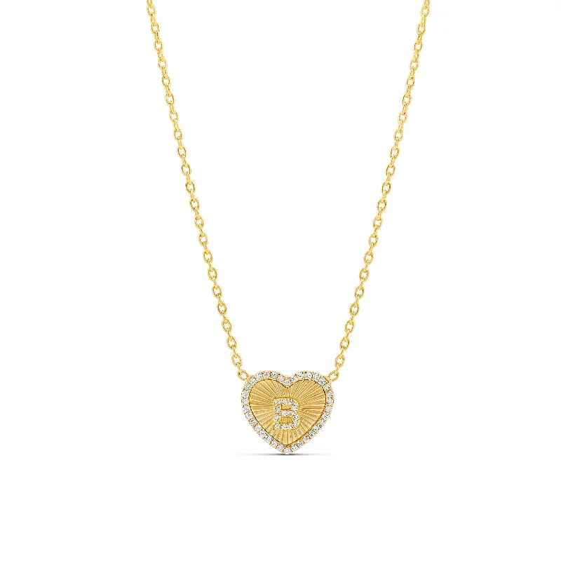 Ladies double chain necklace-Diamond Initial Fluted Heart Necklace